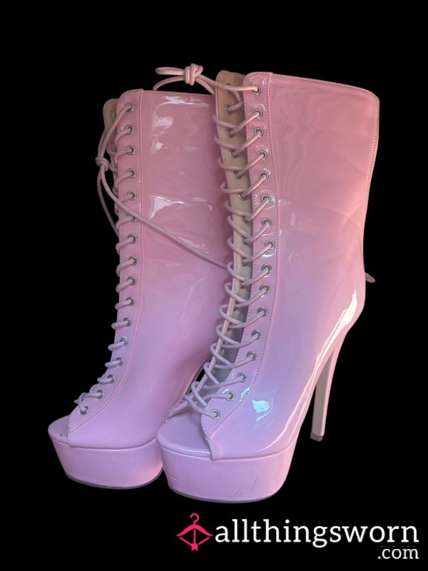 Pink Lace-Up Platform Boots
