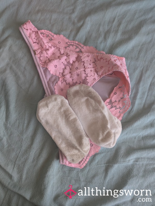 Pink Lace/mesh 48hr Worn Panties And Socks