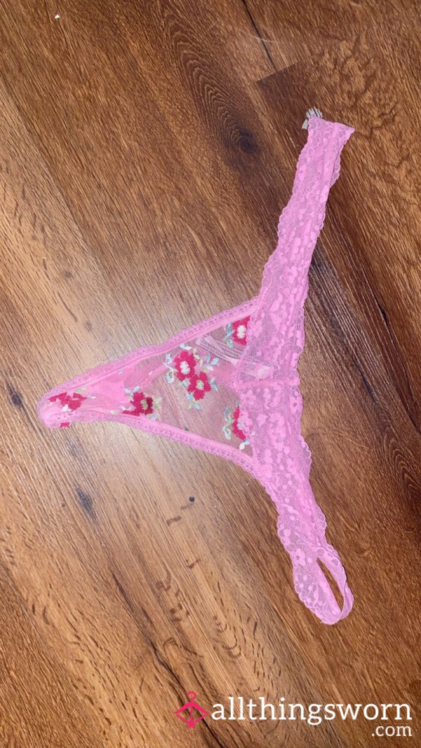 2 Day Wear Pink Lacey Flower Thong
