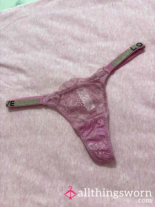 Pink Lacey Love Diamond Band Thong