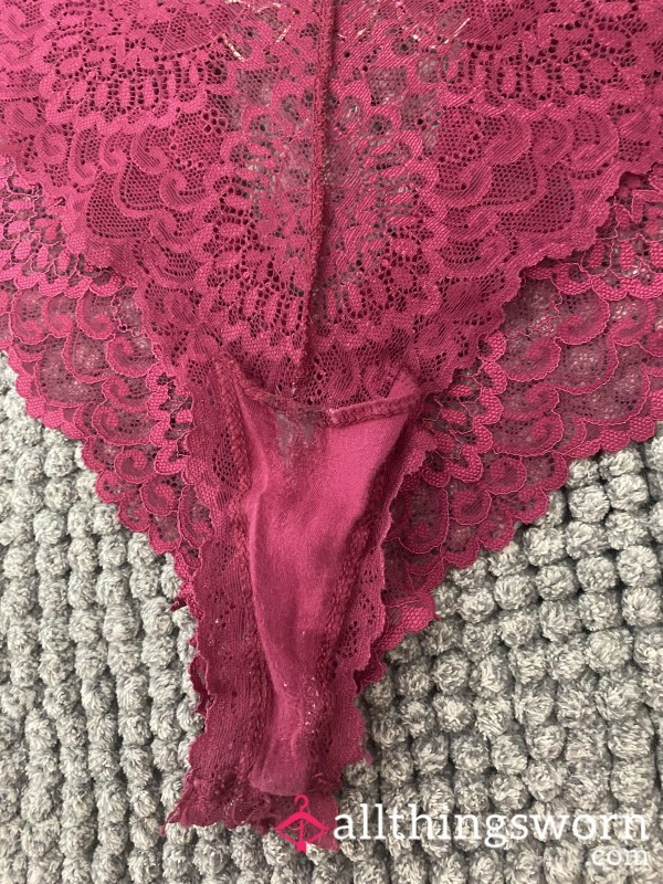 Pink Lacey Panties With Cream Stain