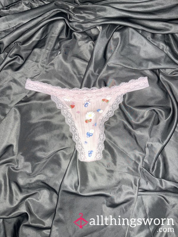 Pink Lacy Cotton Flower Thong