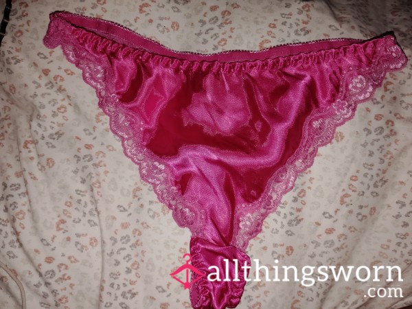 Pink Lacy Satin Thong