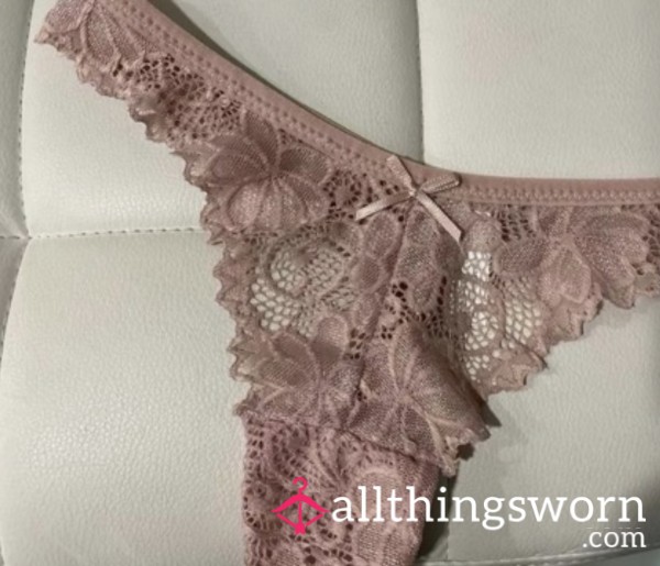 Pink Lacy Thong Heavily Used And Played With