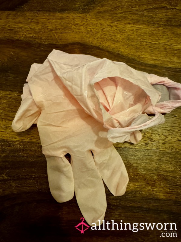Pink Latex Ripped Nappy / C*m Gloves