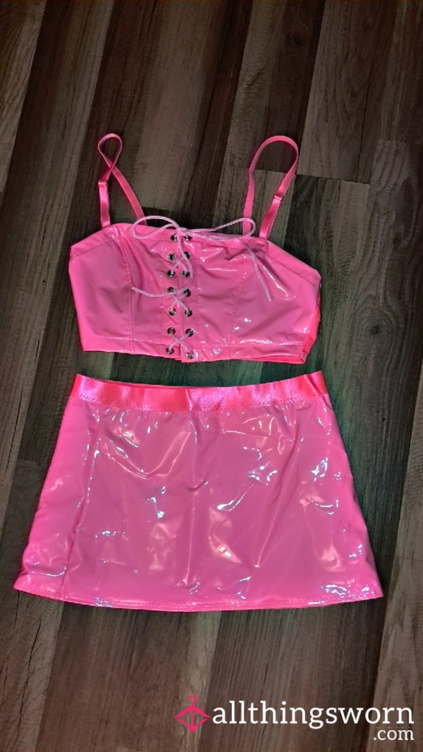 Pink Latex Two Piece