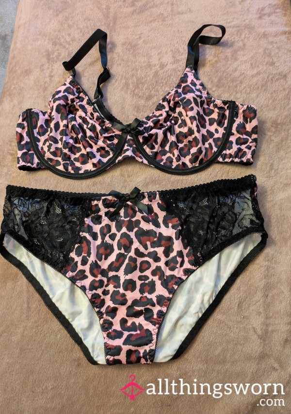 Pink Leopard Print Bra And Panties Set - 24 Hours Wear Included