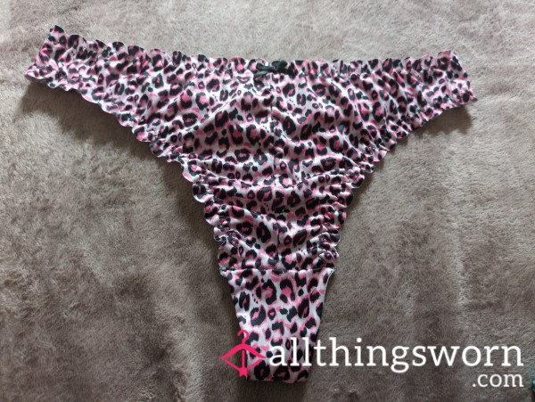 Pink Leopard Print Thong - 24 Hours Wear Included