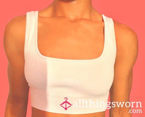 Pink Locker Essential — S**y White Workout Cami Top/Sports Bra