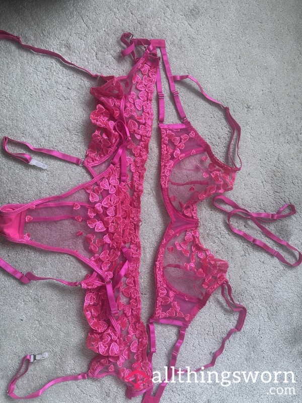 Pink Love Heart Well Worn Lingerie Set