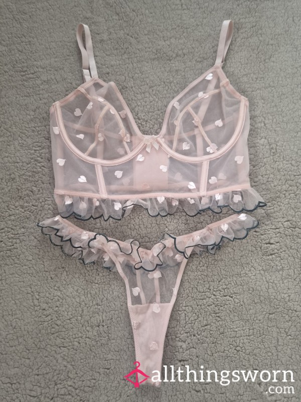 Pink Mesh Bralet And Thong Set