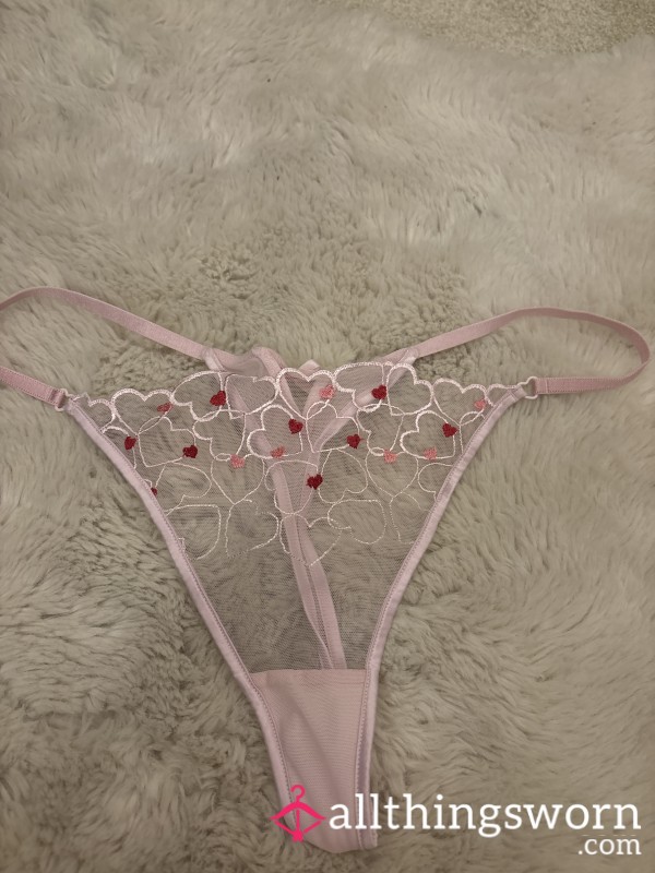 Pink Mesh Heart Thong