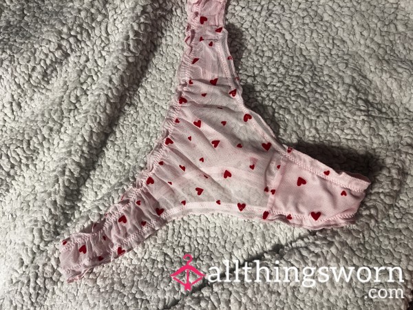 Pink Mesh Thongs With Hearts