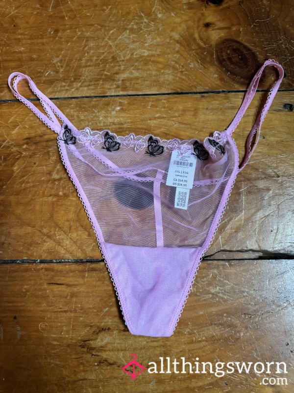 🩷🦋 Pink Mesh W/ Bu*terfly Lace Trim G-String, XXL, VS