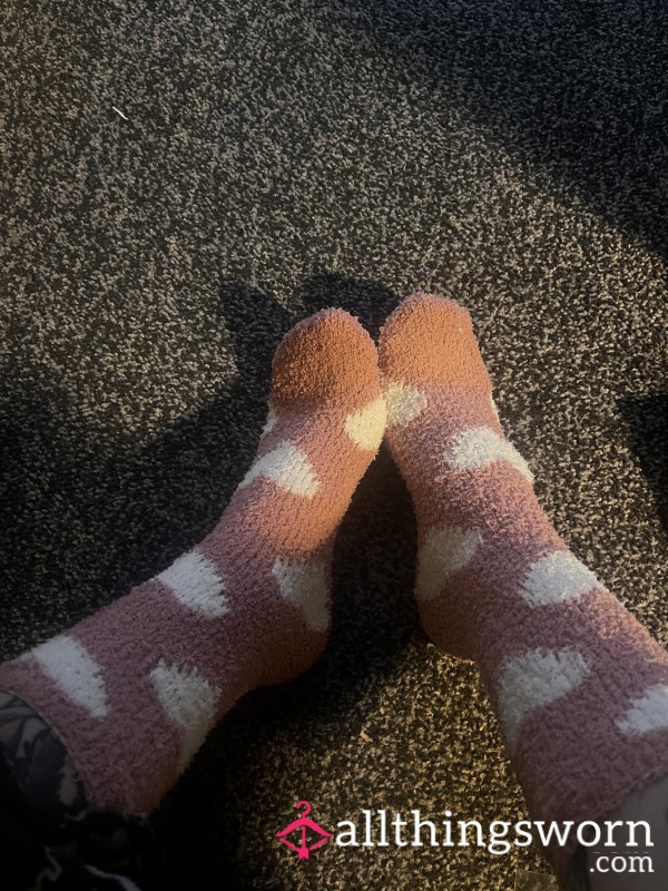 Pink N White Heart Fluffy Bed Socks