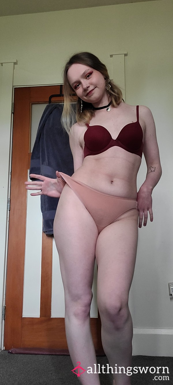 Pink Nylon Mix Stretchy Panties, Well-worn