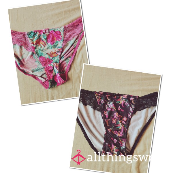 Pink Or Black Flor*l With Lace Sides Worn Panties