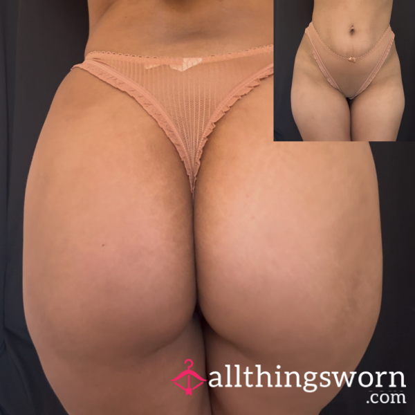 Pink Orange Sheer Thong With Ruffles