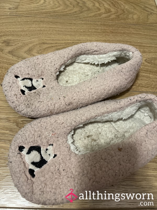 Pink Panda House Slippers-Worn By A Dirty Girl With Smelly Feet