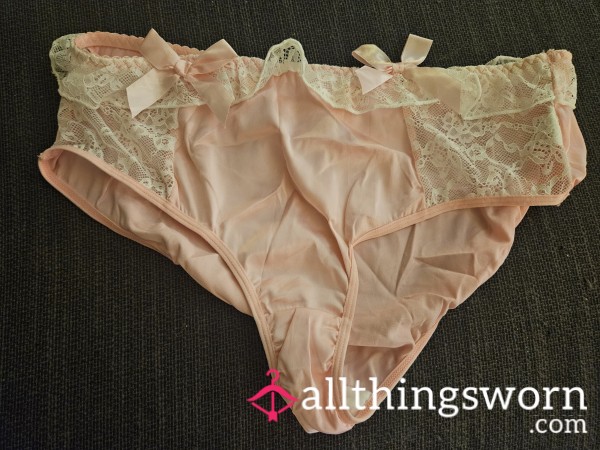 Pink Panties With White Lace Satin Like Size
