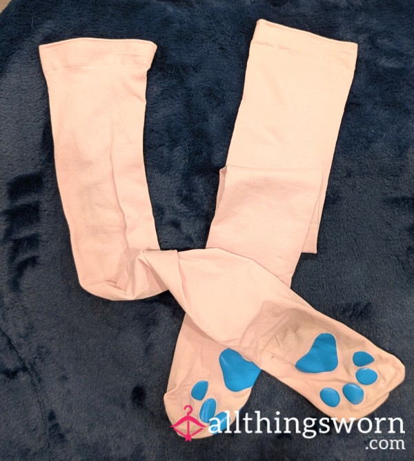 Pink Paw Print Nylon Thigh High Socks