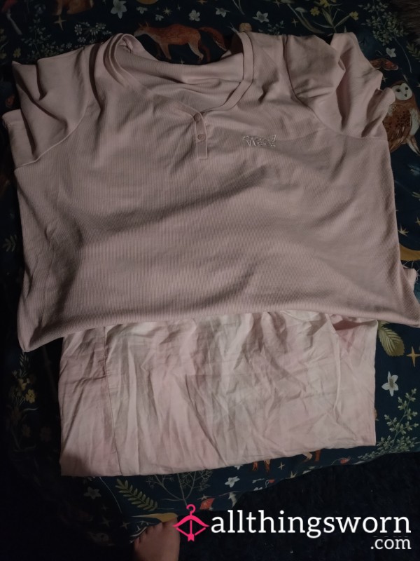 Pink Pjs, With Pink And White Checkerd Bottoms, Can Be Posted The Next Day.