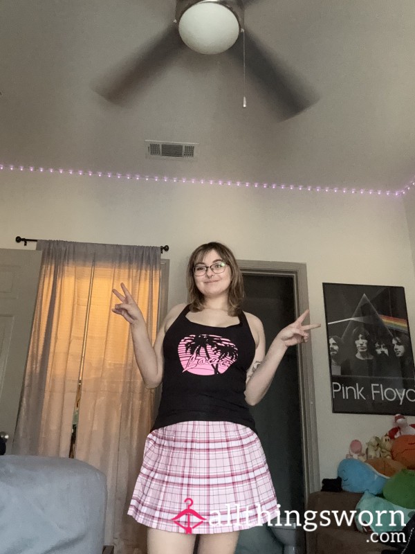 Pink Plaid Pleated Skirt Size Large