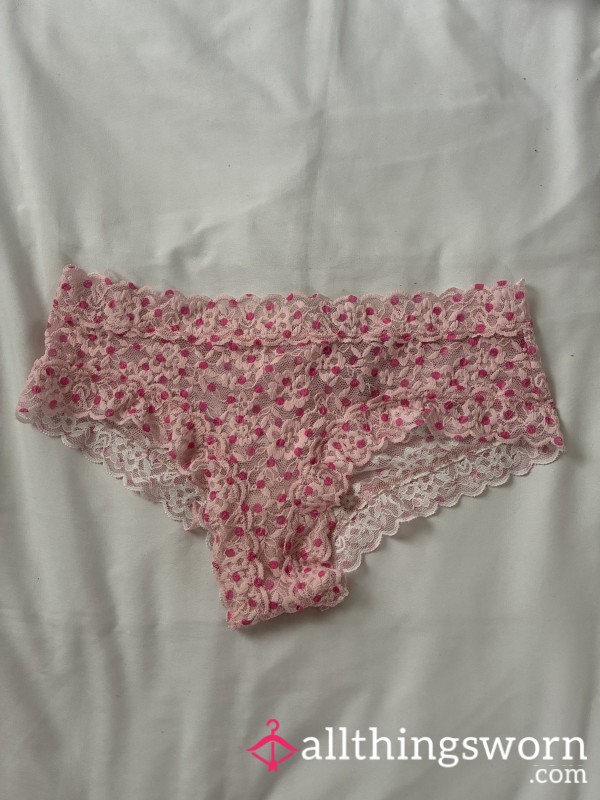 Pink Polka Dotted Vs Lace Panties Worn 12-24 Hrs