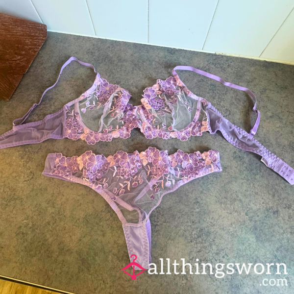 Purple Lace Thong & Bra Set 💜