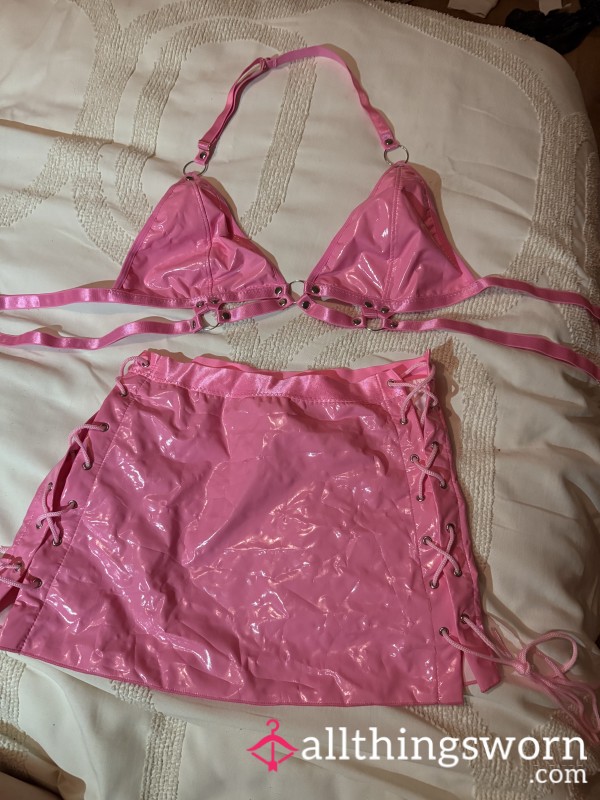 Pink PVC Skirt And Top Set