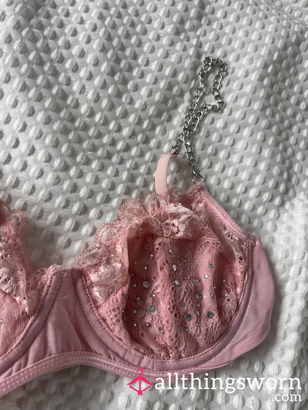 Pink Rhinestone Chain Bra