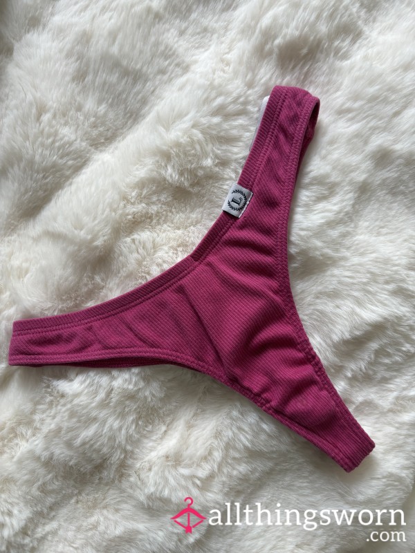 Pink Ribbed Thong