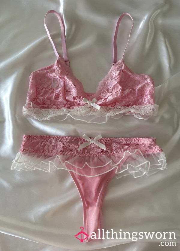 (｡˃ ᵕ ˂ )* Pink Ruffle Lace Lingerie Set ♡