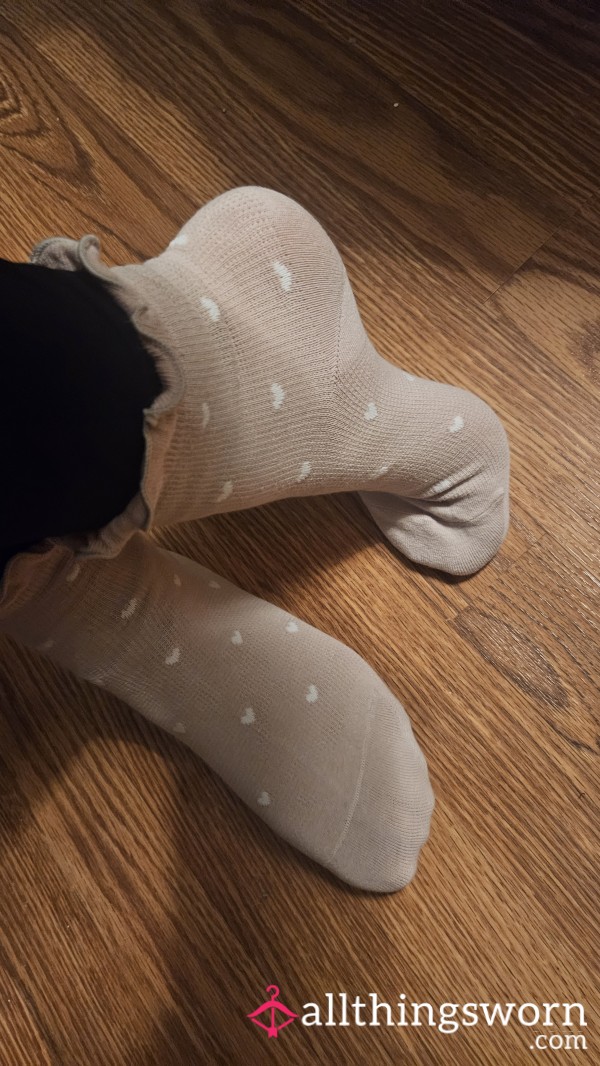 Pink Ruffle Socks With White Hearts