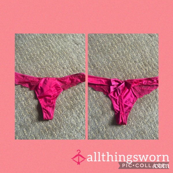 Pink Satin And Lace Thong