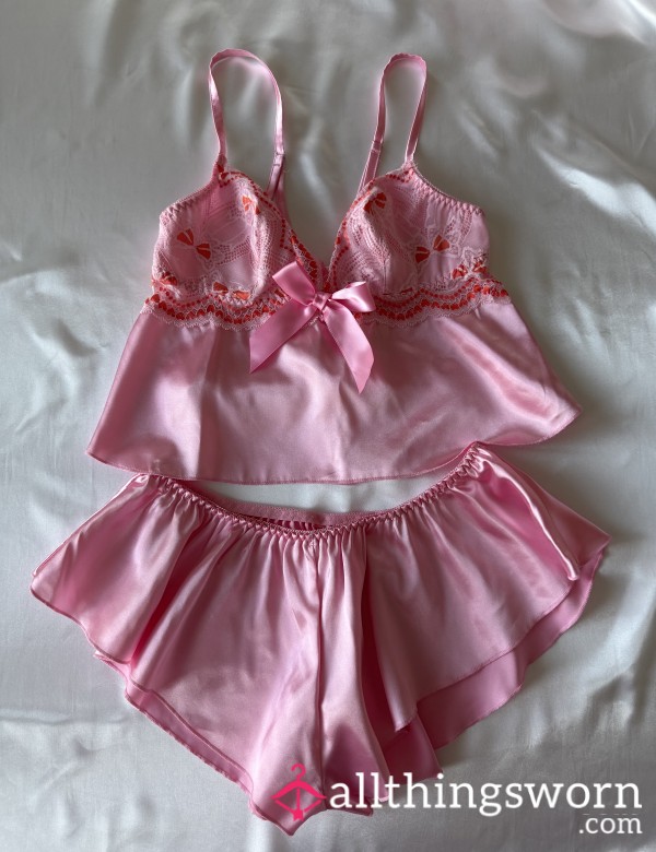 (˃͈ ˂͈ ) Pink Satin Bow Lingerie Set ♡