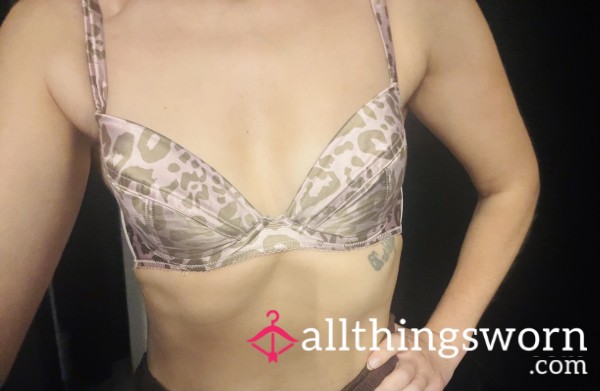 Pink Satin Feel Leopard Print Bra