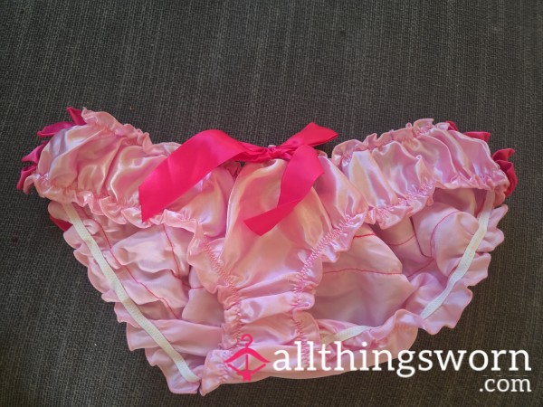 Pink Satin Like Panties With Hot Pink Accents Size Large Stretchy