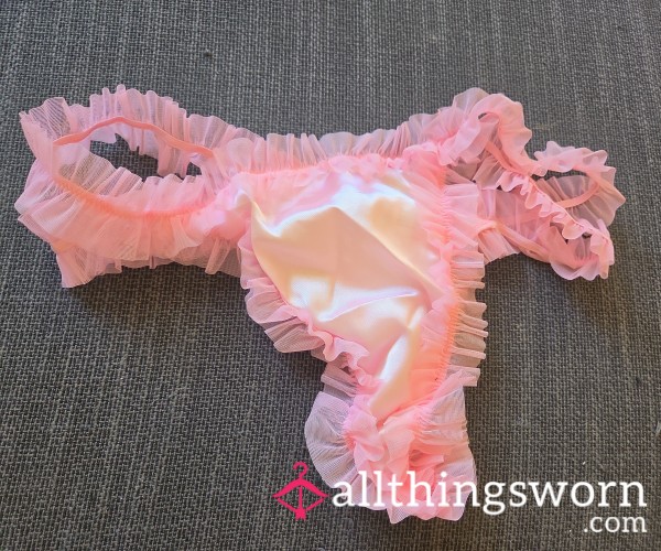 Pink Satin Like Panties With Pink Lace Extra Large Thong