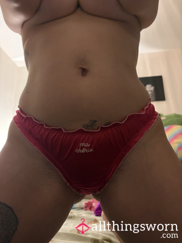 Pink Satin Ma Cherie Frilly Thong