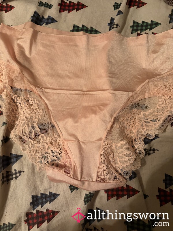 Pink Satin Panties With Lace Trim