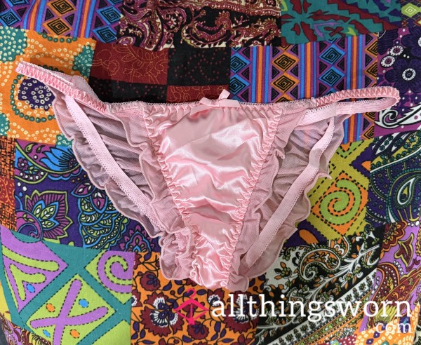 🎀 PINK SATIN RUFFLED PANTIES 🎀  FULL MESH BACK FRILLY 🎀