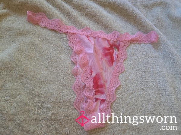 Pink See Through Flower Thong With Lace Size Extra Large