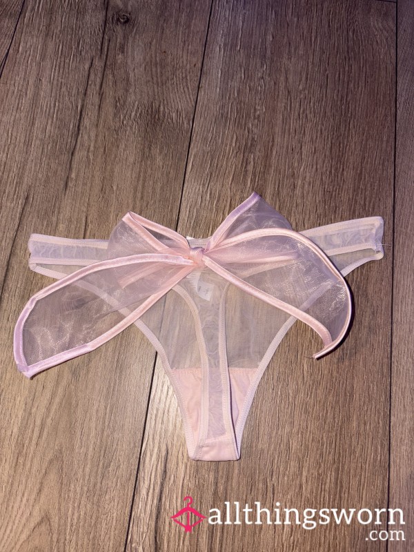 Pink Sheer Bow Thong