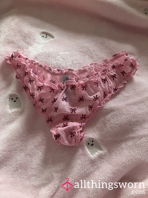 Pink Sheer Panties With Bow Print
