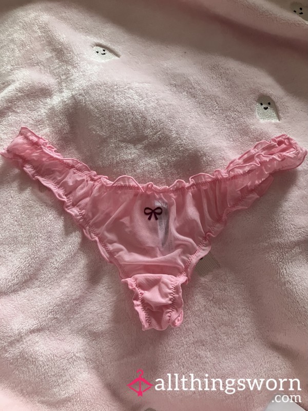 Pink Sheer Panties With One Bow Print