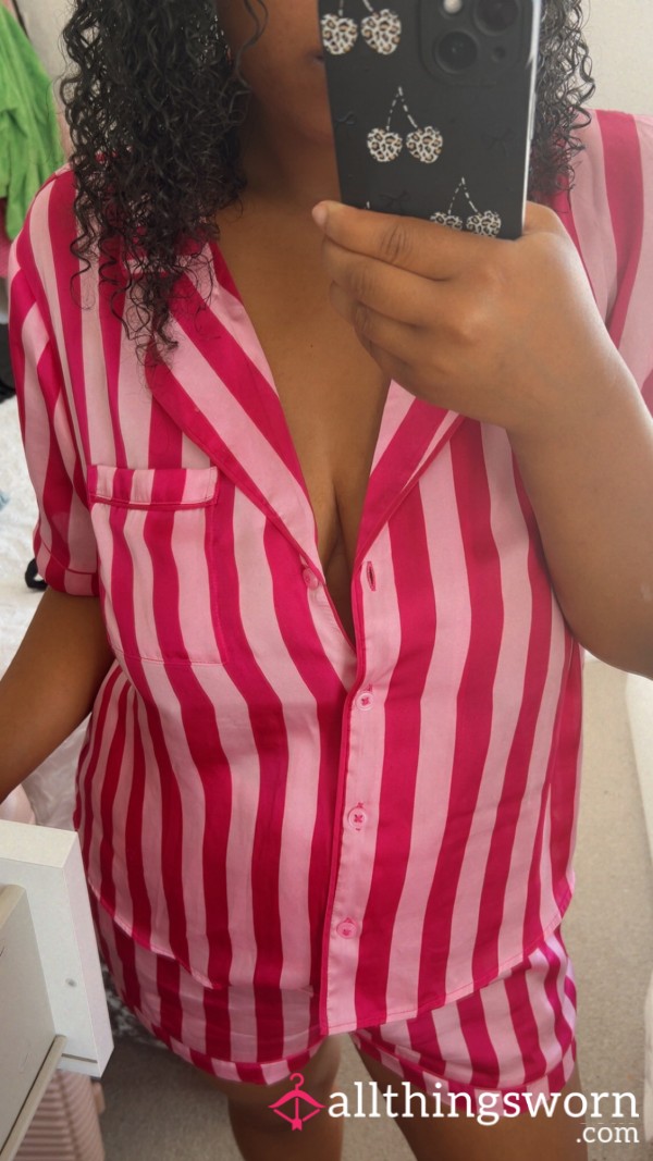 Pink Silky Striped Pyjamas