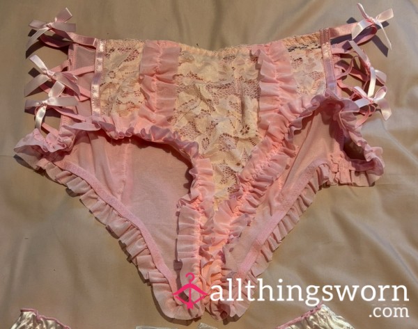 Pink Sissy Panties That Are A Slightly Big Size 16. If You’re Just Embracing Your Inner Sissy Or Living The Lifestyle These Are Perfect! Pretty Pink With Ruffles With A Semi Sheer Underlay. Y
