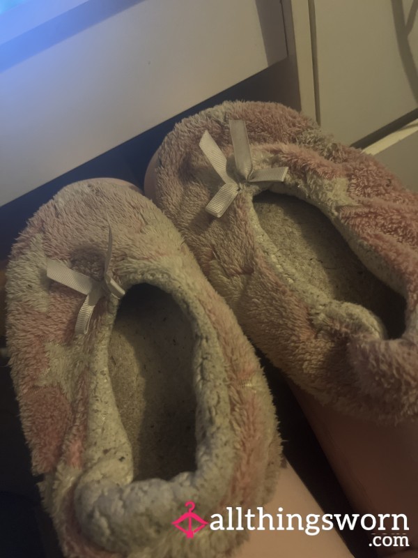 Pink Slippers Size 3/4 Wear Duration Nightly Until Bedtime And In Morning Until I Get Ready 😉