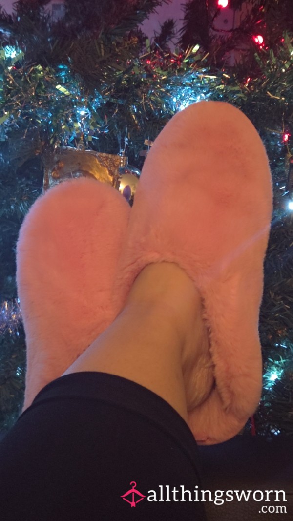 Pink Slippers Well Worn. Years Old.